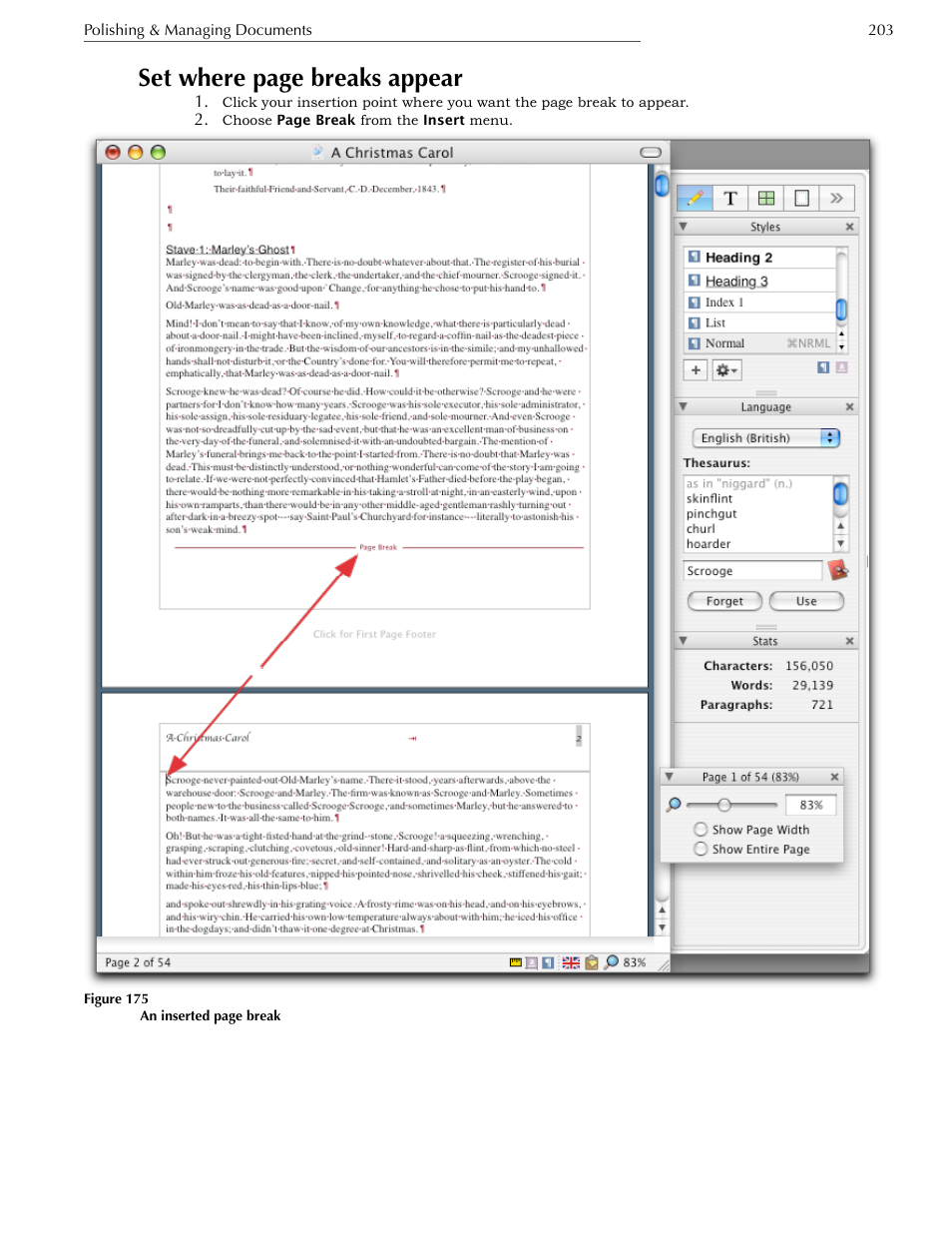 Display a document as a continuous scroll, Set where page breaks appear | Nisus Writer Express User Manual | Page 223 / 316