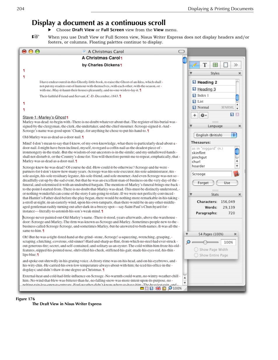 Display a document as a continuous scroll | Nisus Writer Express User Manual | Page 224 / 316