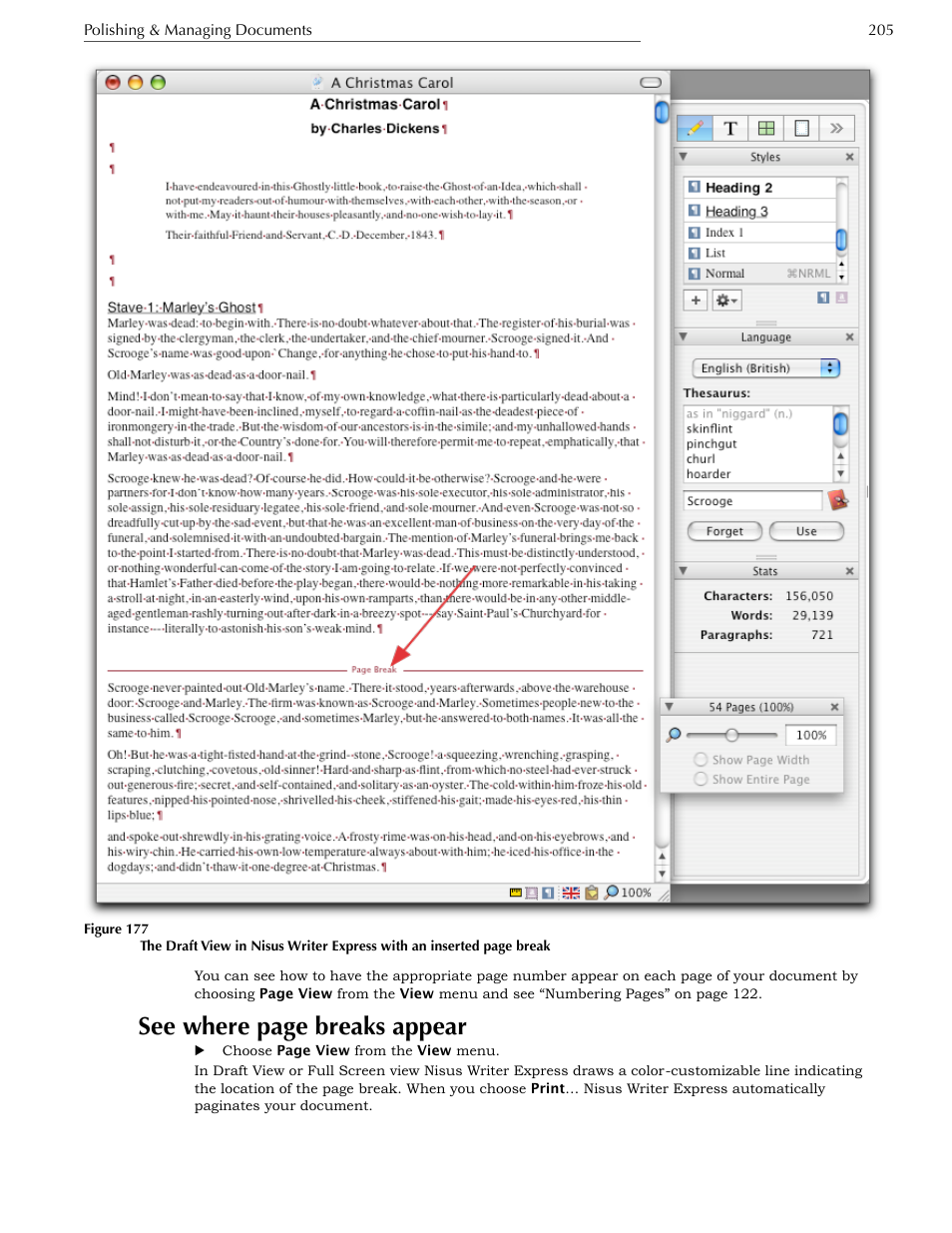 See where page breaks appear | Nisus Writer Express User Manual | Page 225 / 316