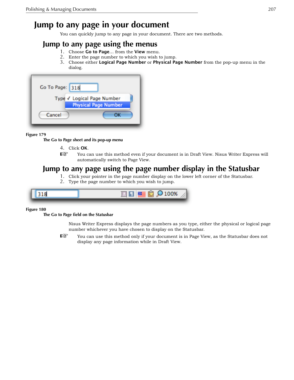 Alphabetizing (sorting) paragraphs, Sort paragraphs, Jumble paragraphs | Jump to any page in your document, Jump to any page using the menus | Nisus Writer Express User Manual | Page 227 / 316