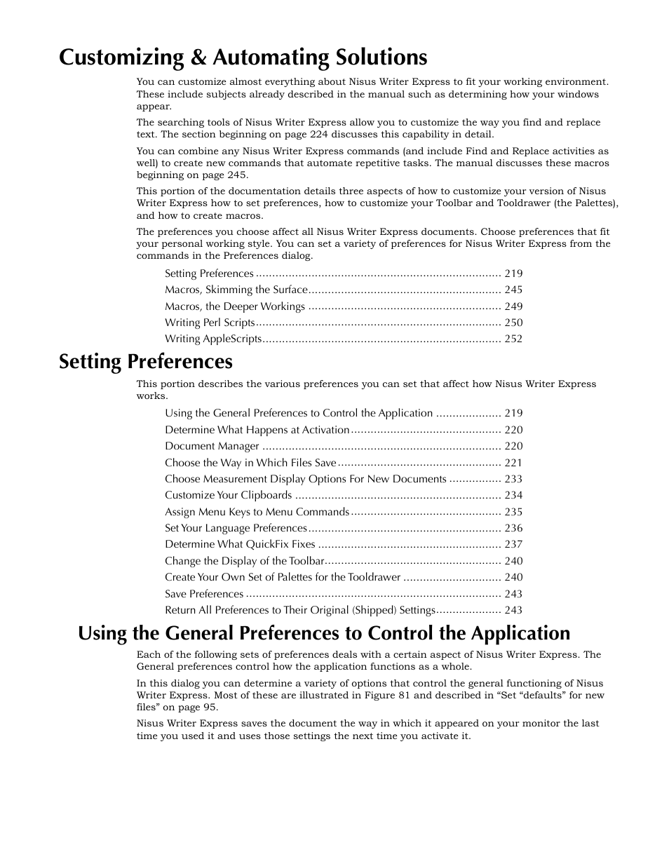 Customizing & automating solutions, Setting preferences | Nisus Writer Express User Manual | Page 239 / 316