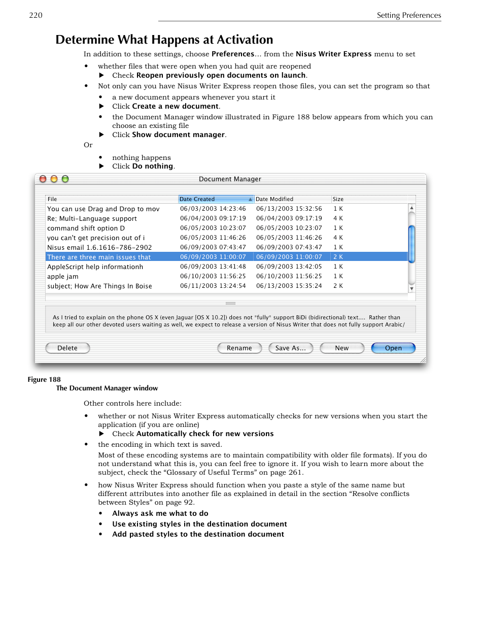 Determine what happens at activation | Nisus Writer Express User Manual | Page 240 / 316