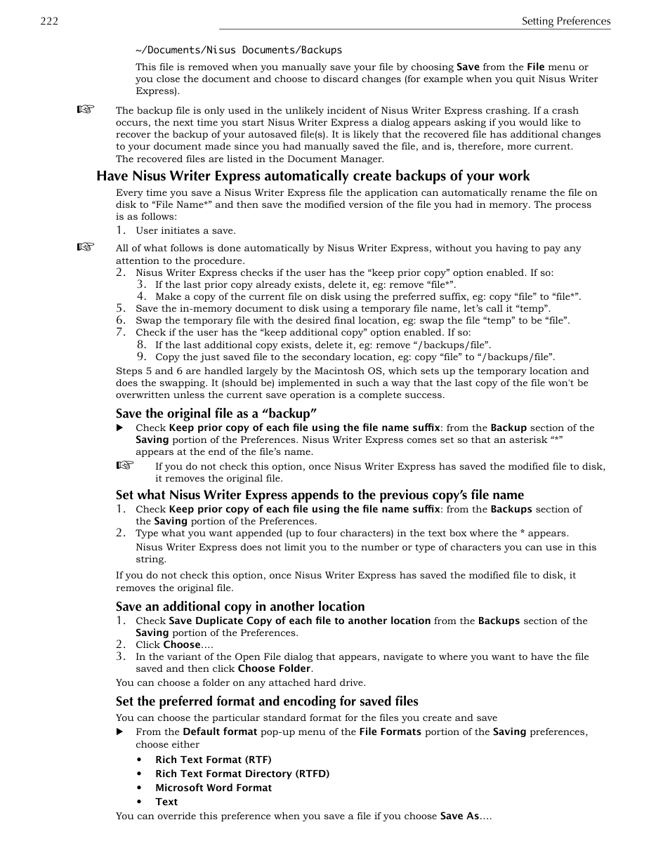 Save the original file as a “backup, Save an additional copy in another location | Nisus Writer Express User Manual | Page 242 / 316