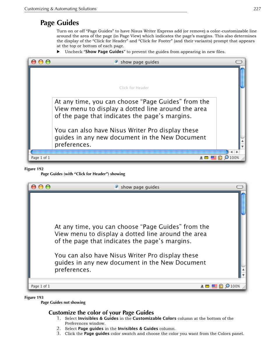Insertion point (caret, i-beam) width, Page guides, Customize the color of your page guides | Nisus Writer Express User Manual | Page 247 / 316