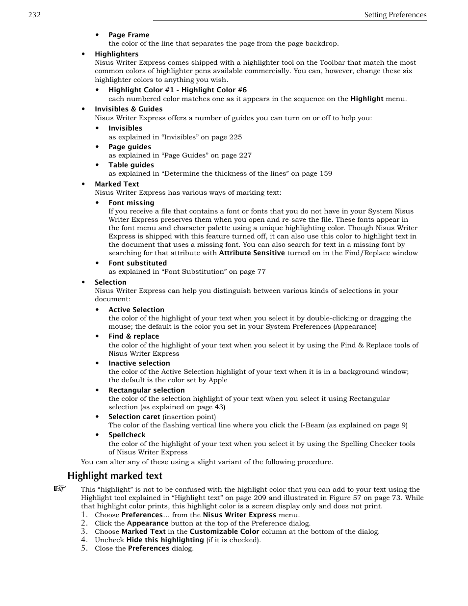 Highlight marked text | Nisus Writer Express User Manual | Page 252 / 316