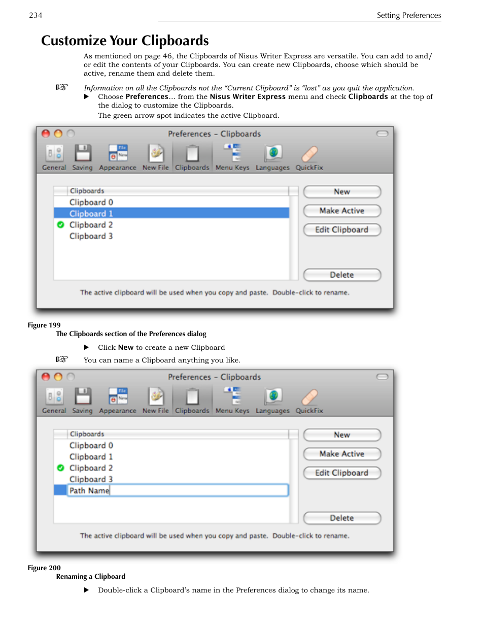 Customize your clipboards | Nisus Writer Express User Manual | Page 254 / 316