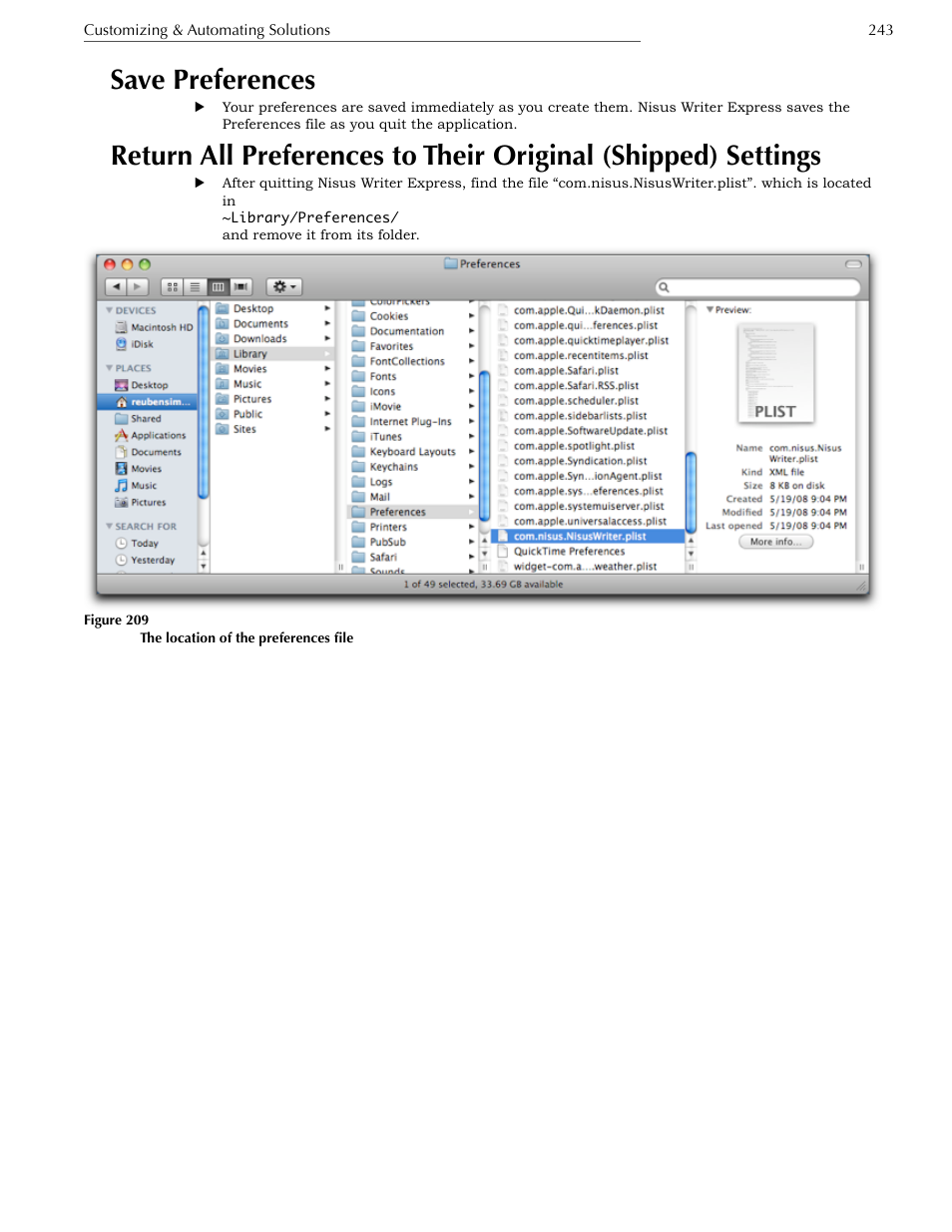 Save preferences | Nisus Writer Express User Manual | Page 263 / 316