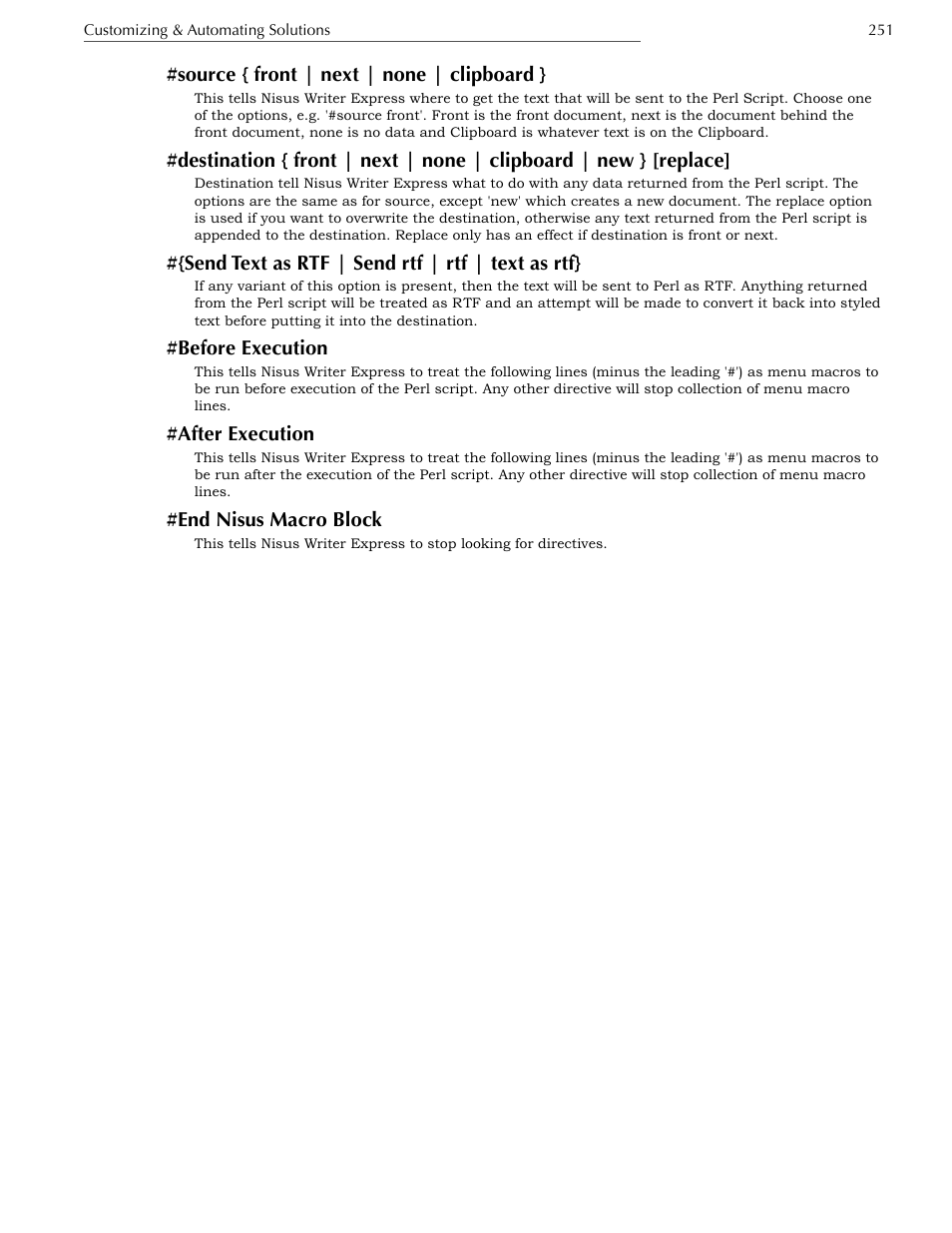 Send text as rtf | send rtf | rtf | text as rtf, Before execution, After execution | End nisus macro block | Nisus Writer Express User Manual | Page 271 / 316