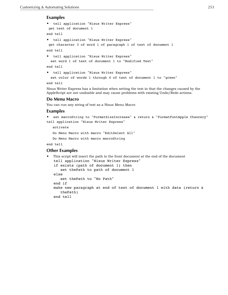 Do menu macro, Examples, Other examples | Nisus Writer Express User Manual | Page 273 / 316