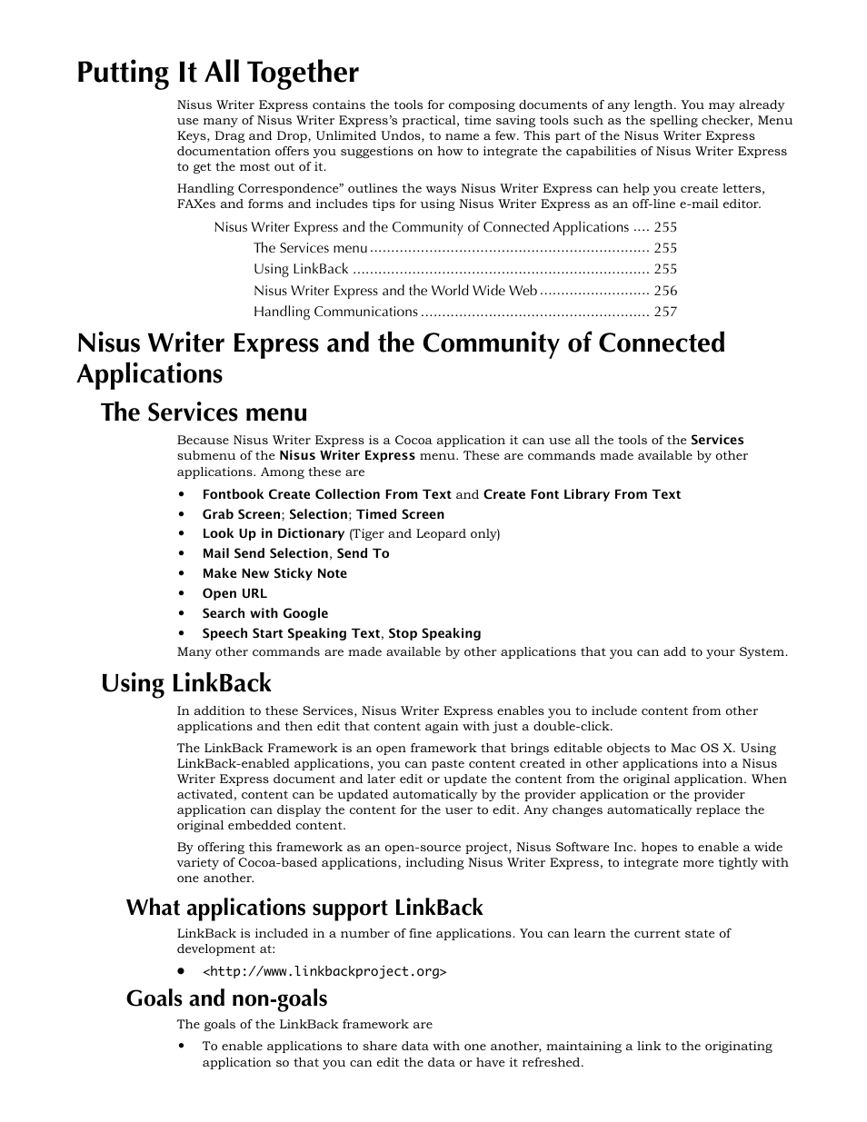 Putting it all together, The services menu, Using linkback | What applications support linkback, Goals and non-goals, How you might use linkback, Use linkback with a drawing application | Nisus Writer Express User Manual | Page 275 / 316