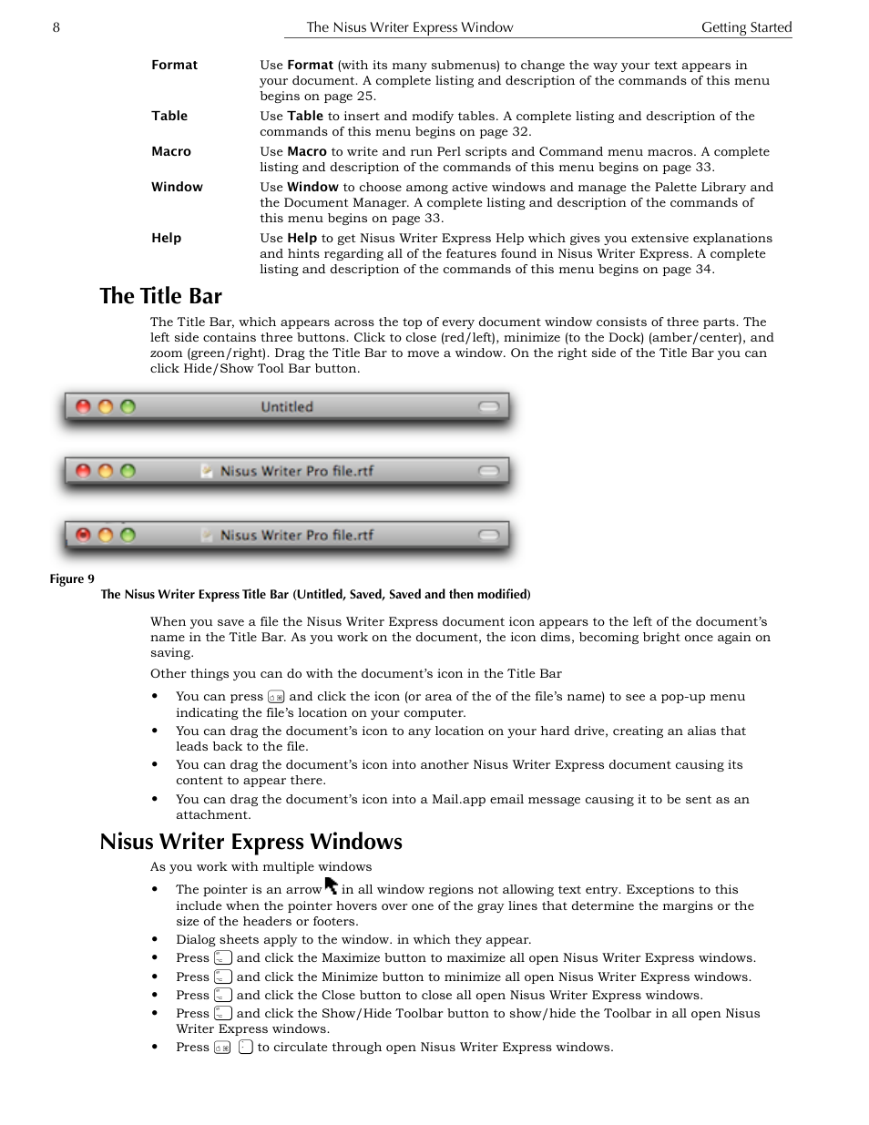 The title bar, Nisus writer express windows | Nisus Writer Express User Manual | Page 28 / 316