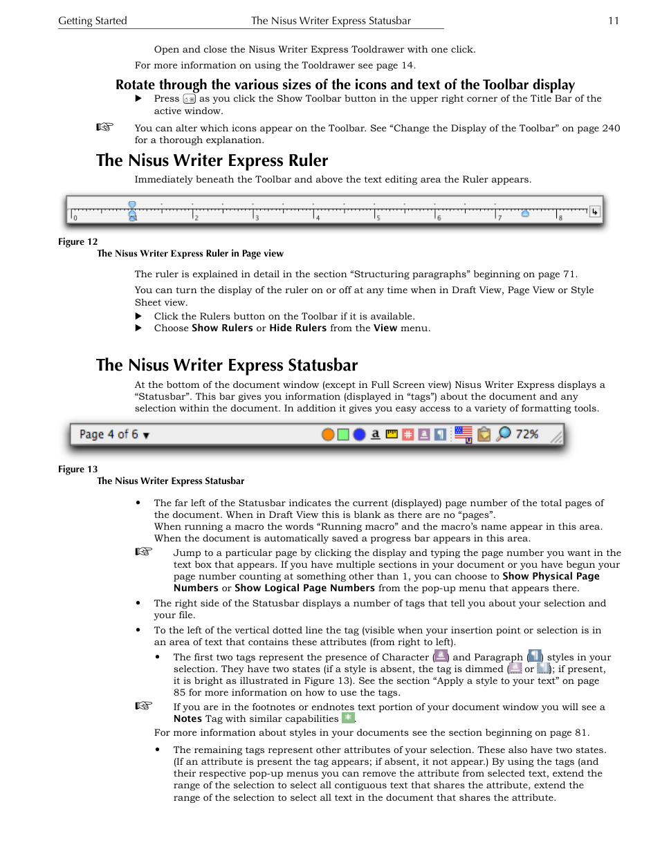 The nisus writer express statusbar, The nisus writer express ruler | Nisus Writer Express User Manual | Page 31 / 316