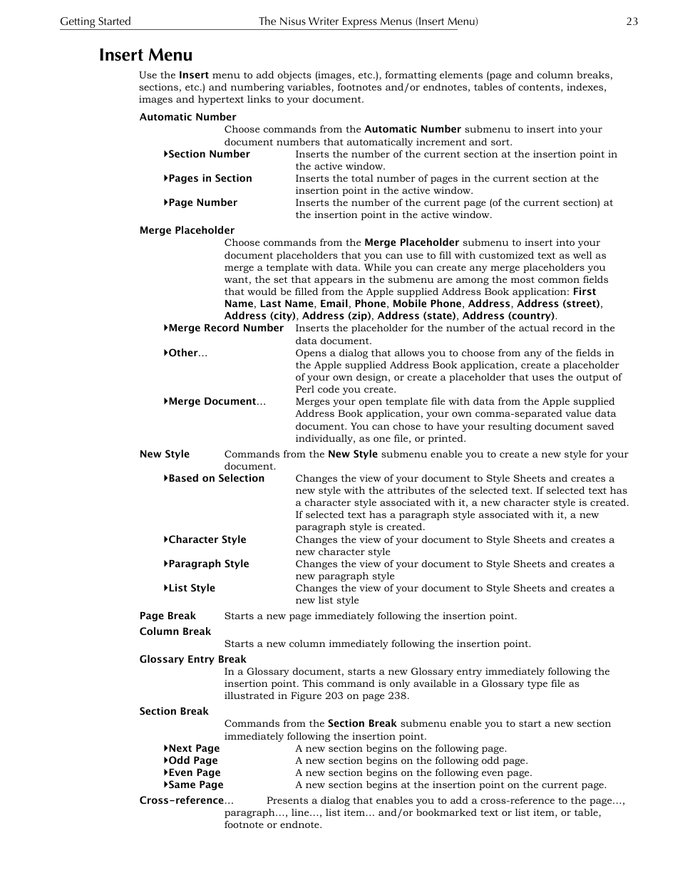 Insert menu | Nisus Writer Express User Manual | Page 43 / 316