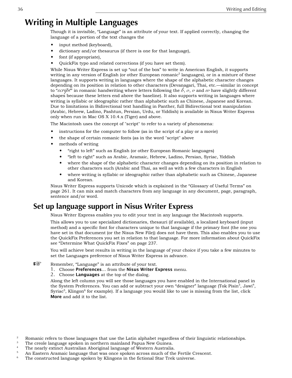 Writing in multiple languages, Set up language support in nisus writer express, Script | Nisus Writer Express User Manual | Page 56 / 316
