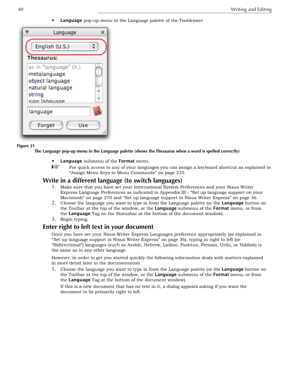 Enter right to left text in your document | Nisus Writer Express User Manual | Page 60 / 316