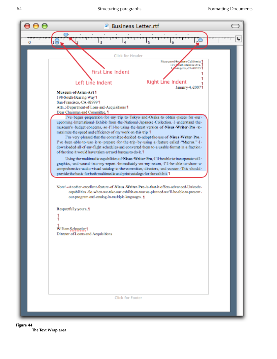 Set the text wrap area numerically | Nisus Writer Express User Manual | Page 84 / 316