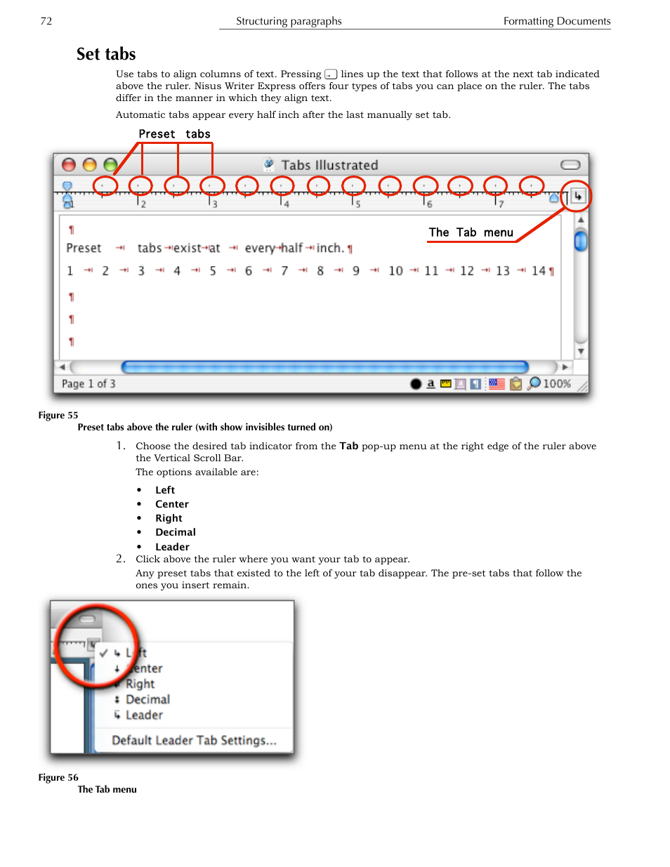 Set tabs | Nisus Writer Express User Manual | Page 92 / 316