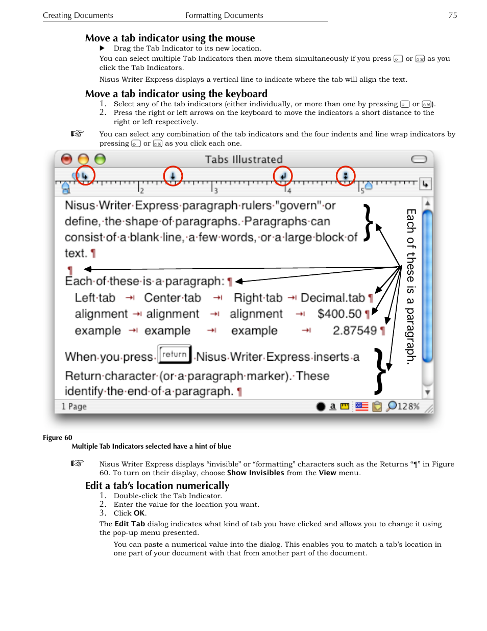 Edit a tab’s location numerically | Nisus Writer Express User Manual | Page 95 / 316