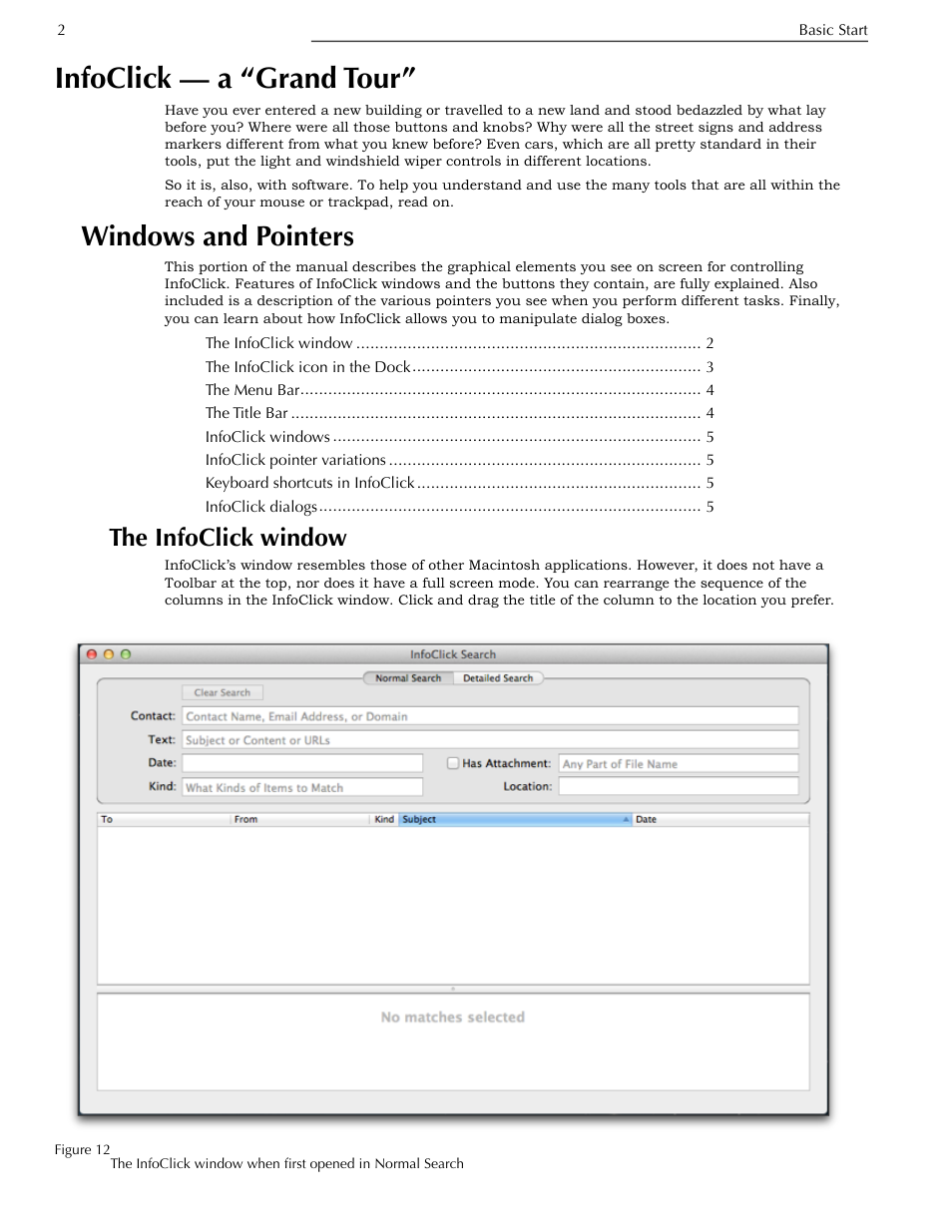 Infoclick — a “grand tour, Windows and pointers, The infoclick window | Ge 2 | Nisus InfoClick User Manual | Page 18 / 73