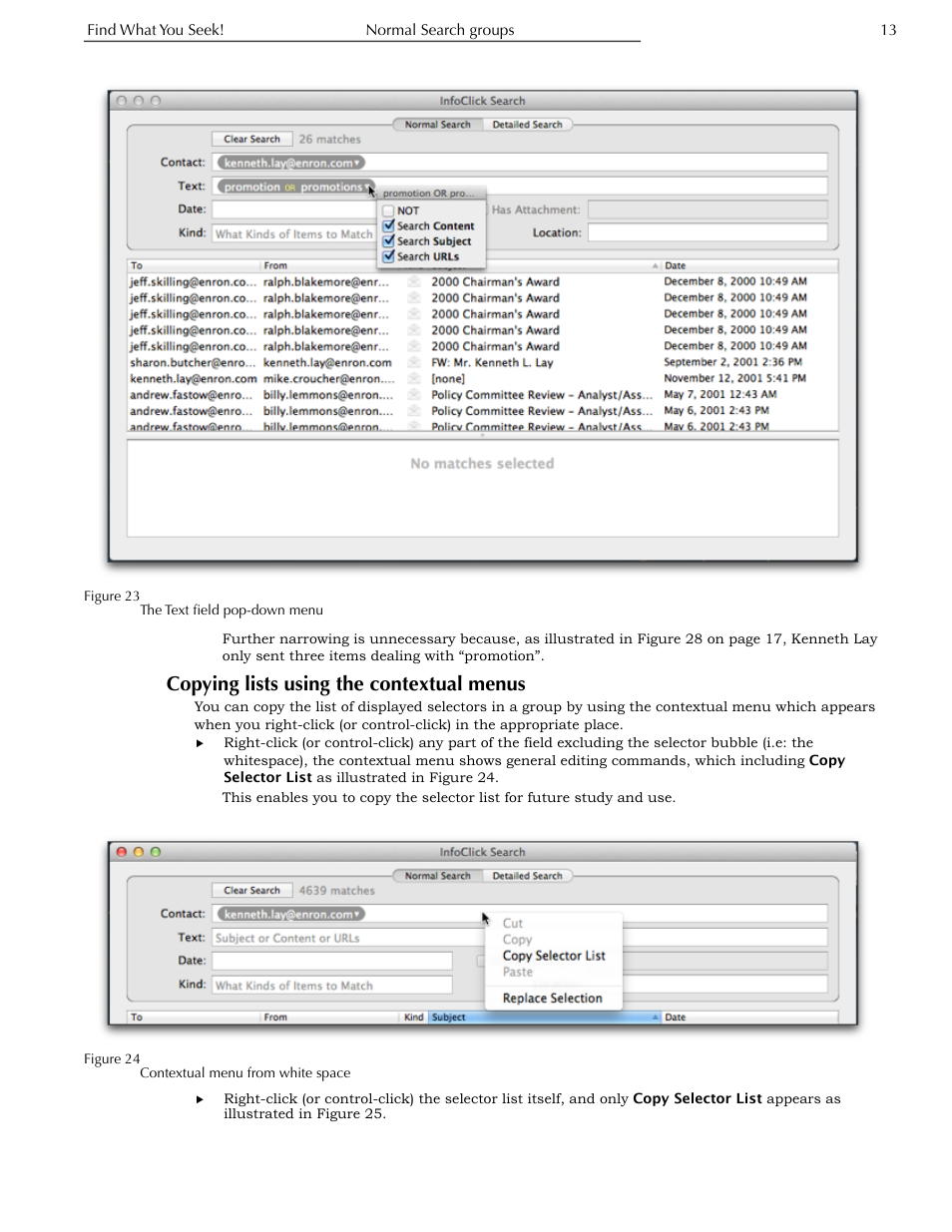 Copying lists using the contextual menus | Nisus InfoClick User Manual | Page 29 / 73