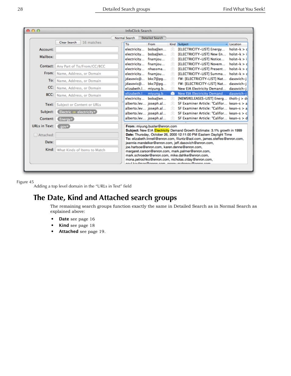 The date, kind and attached search groups | Nisus InfoClick User Manual | Page 44 / 73