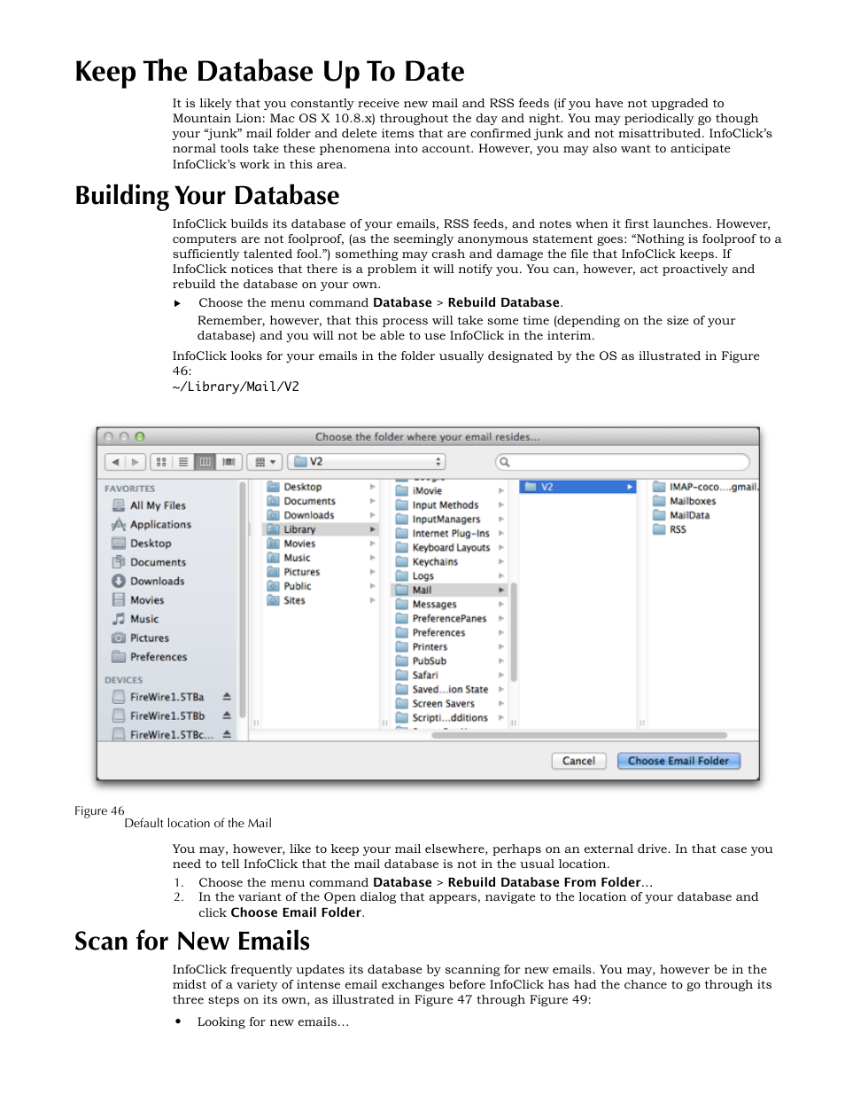 Keep the database up to date, Building your database, Scan for new emails | Nisus InfoClick User Manual | Page 47 / 73