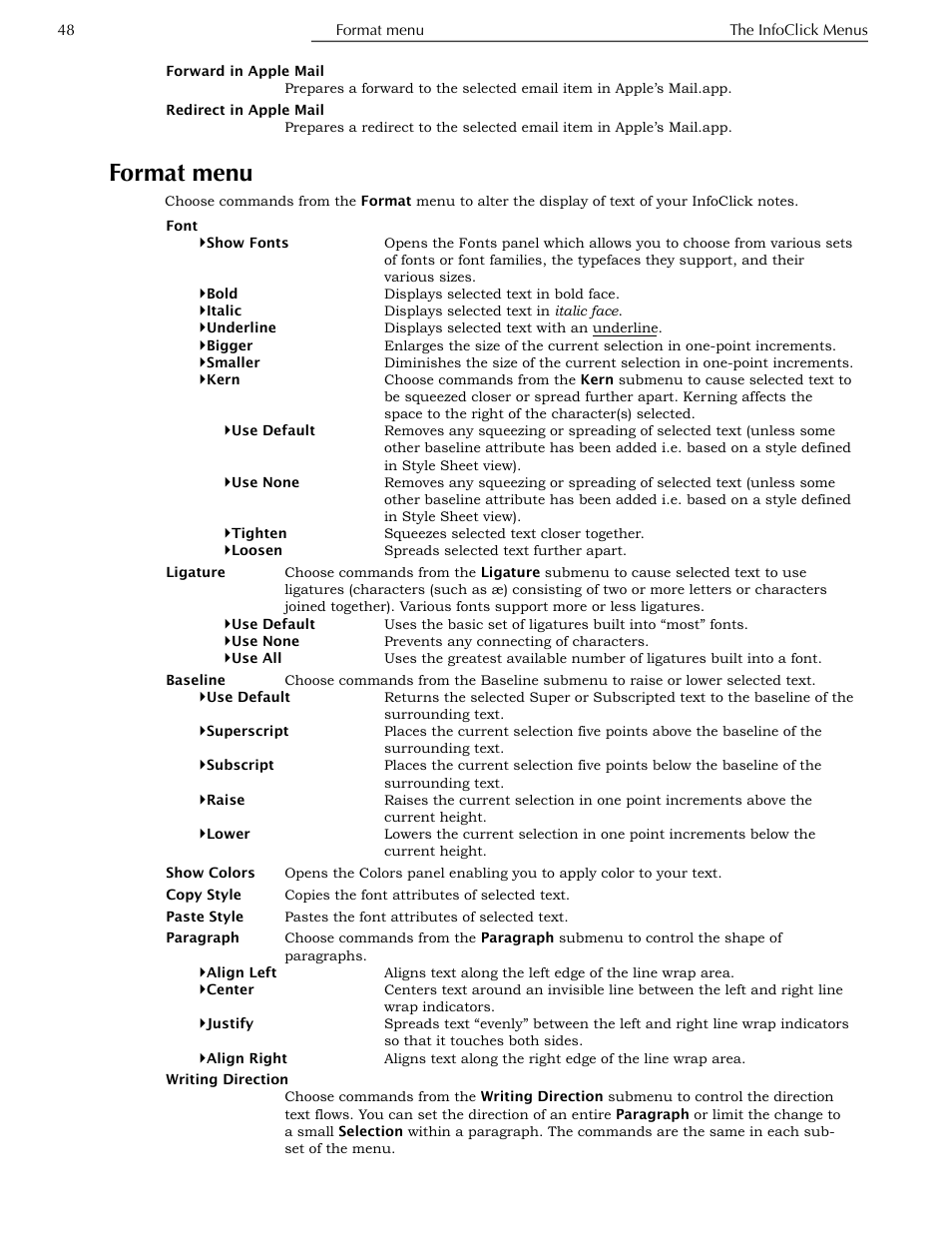 Format menu, Ge 48 | Nisus InfoClick User Manual | Page 64 / 73