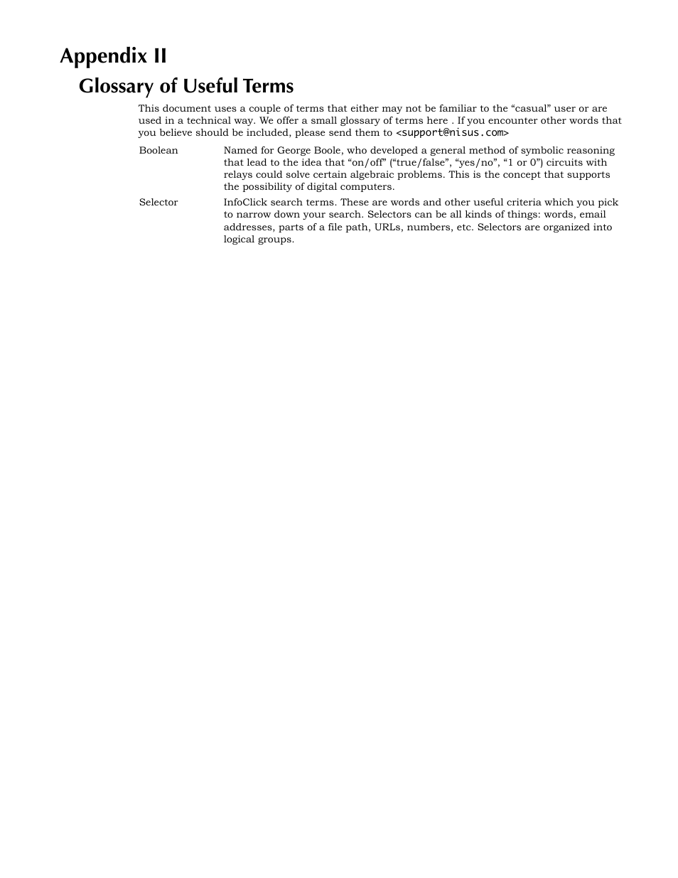 Appendix ii, Glossary of useful terms | Nisus InfoClick User Manual | Page 67 / 73