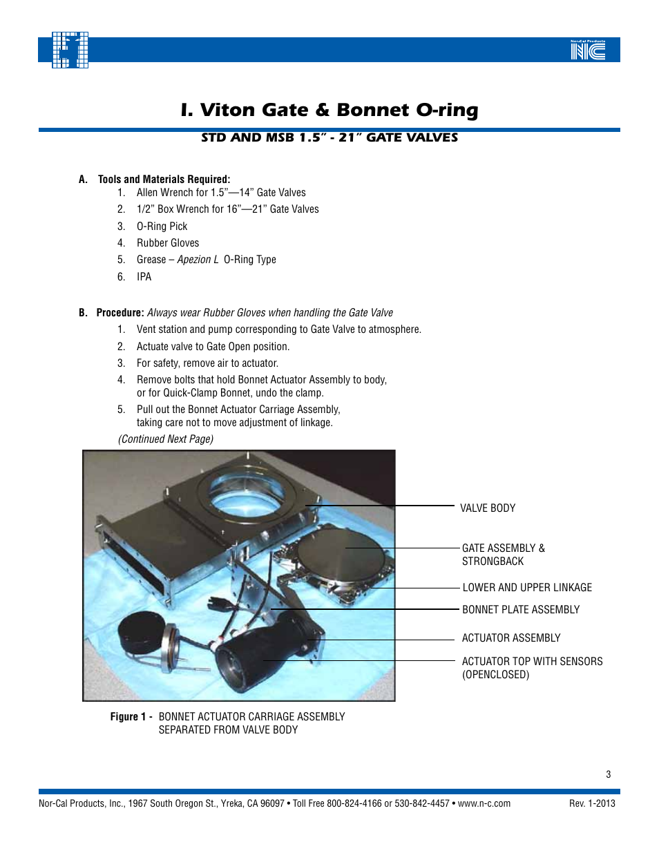 I. viton gate & bonnet o-ring | Nor-Cal Linear Gate Valve User Manual | Page 3 / 16