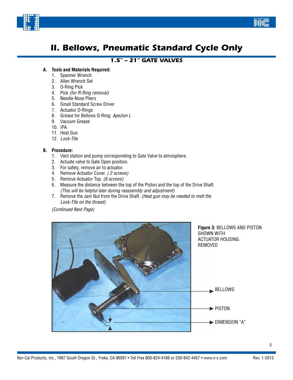 Ii. bellows, pneumatic standard cycle only | Nor-Cal Linear Gate Valve User Manual | Page 5 / 16