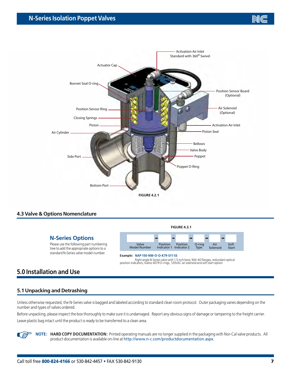 N-series isolation poppet valves, 0 installation and use, N-series options | 3 valve & options nomenclature, 1 unpacking and detrashing | Nor-Cal N-Series Op Lit User Manual | Page 7 / 17