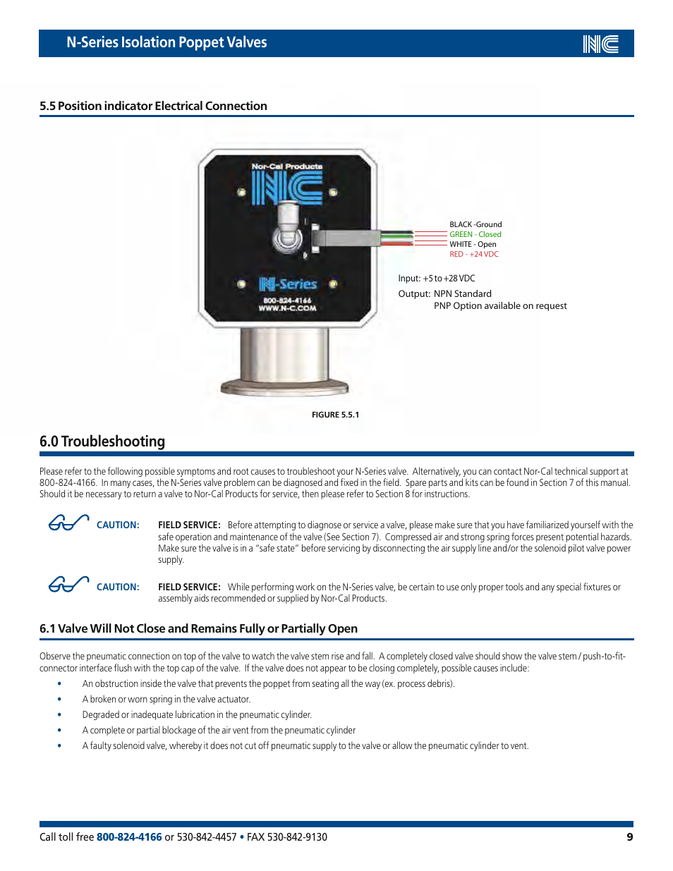 N-series isolation poppet valves, 0 troubleshooting | Nor-Cal N-Series Op Lit User Manual | Page 9 / 17