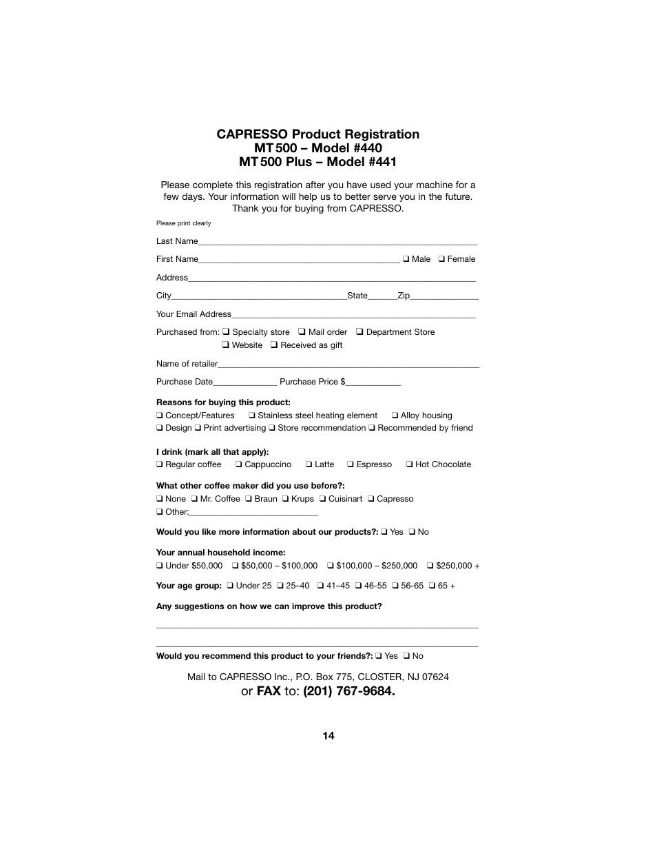 Capresso MT500 Plus User Manual | Page 14 / 14