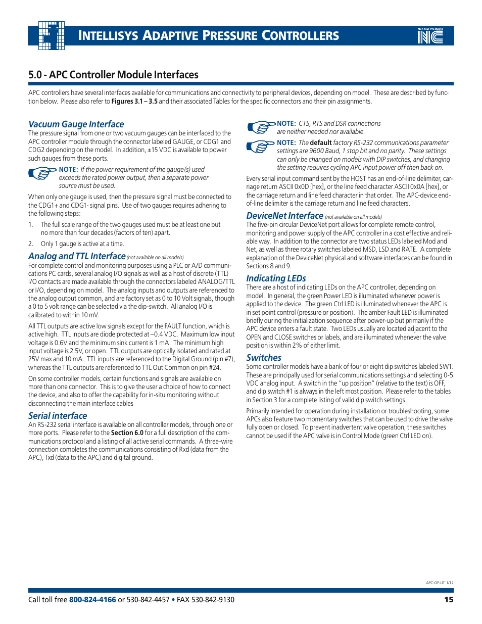 Ntellisys, Daptive, Ressure | Ontrollers, 0 - apc controller module interfaces | Nor-Cal Intellisys Adaptive Pressure Controllers User Manual | Page 15 / 45