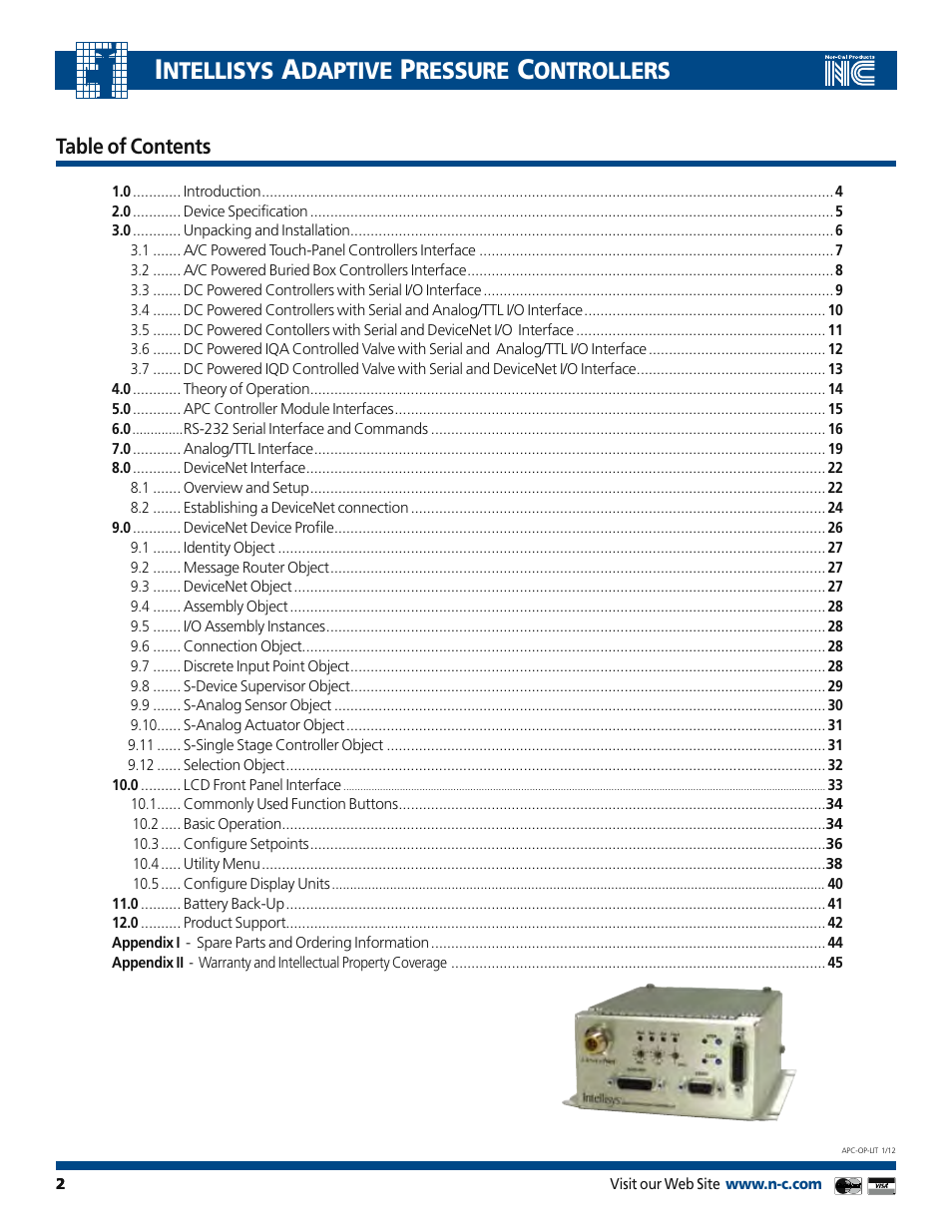Ntellisys, Daptive, Ressure | Ontrollers | Nor-Cal Intellisys Adaptive Pressure Controllers User Manual | Page 2 / 45