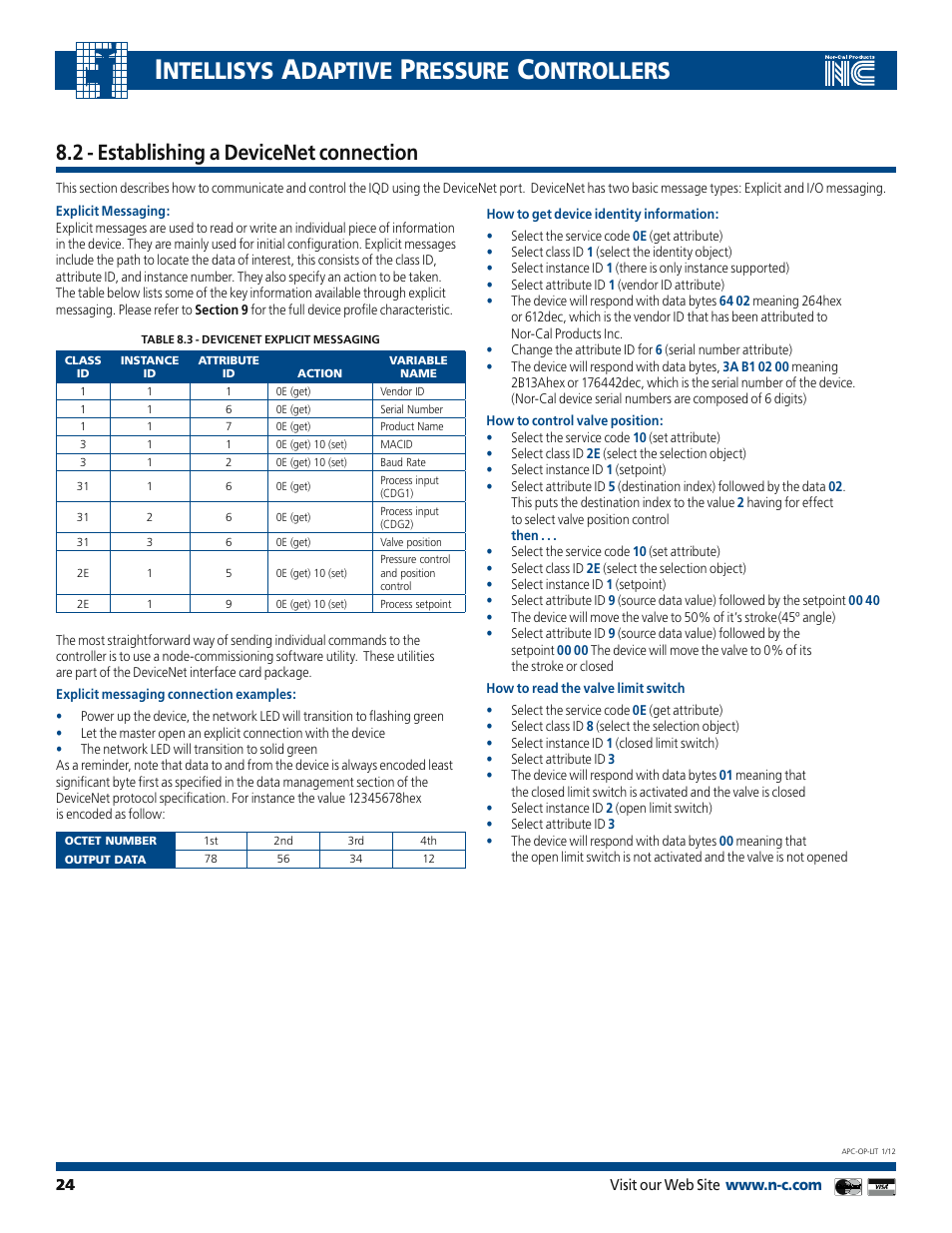 Ntellisys, Daptive, Ressure | Ontrollers, 2 - establishing a devicenet connection | Nor-Cal Intellisys Adaptive Pressure Controllers User Manual | Page 24 / 45
