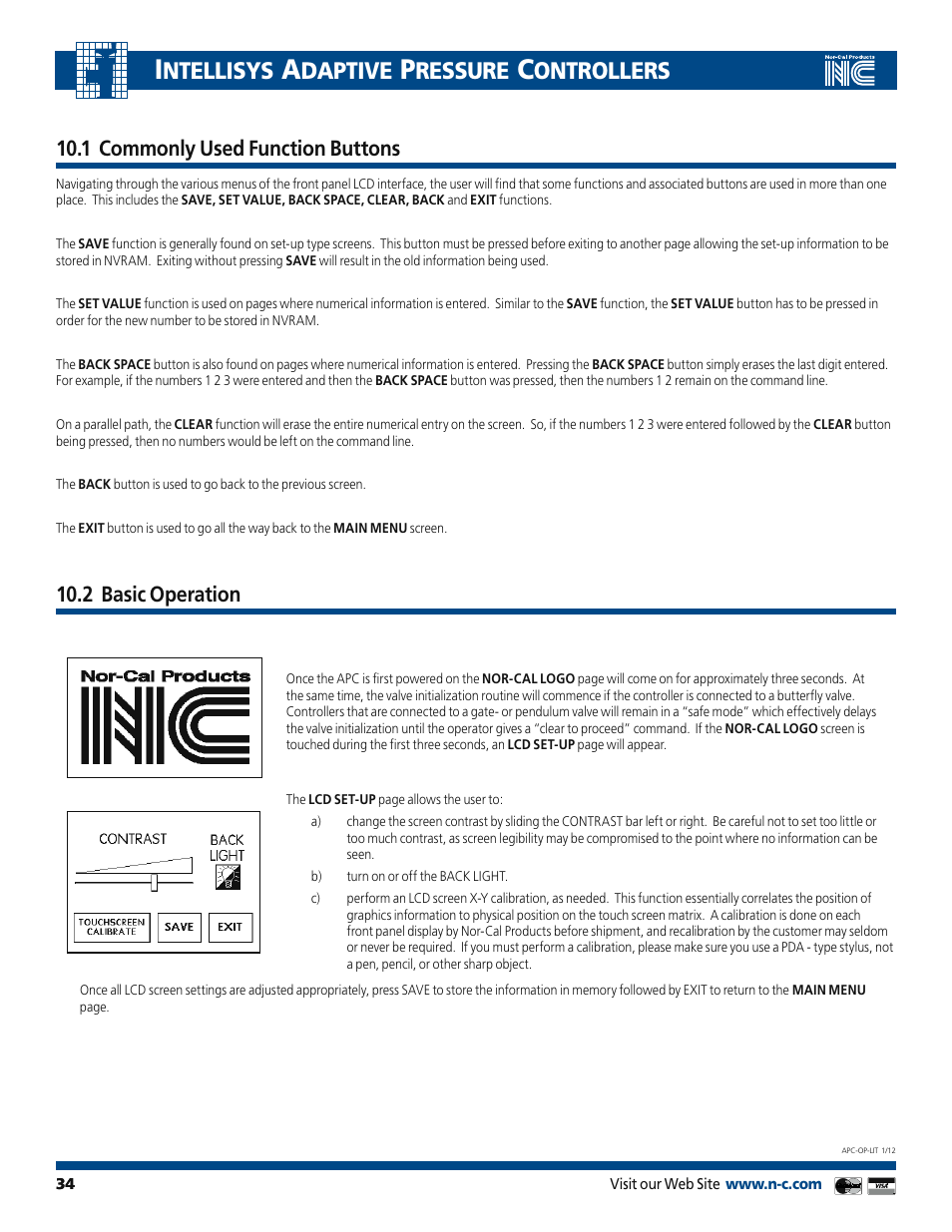 Ntellisys, Daptive, Ressure | Ontrollers, 1 commonly used function buttons, 2 basic operation | Nor-Cal Intellisys Adaptive Pressure Controllers User Manual | Page 34 / 45