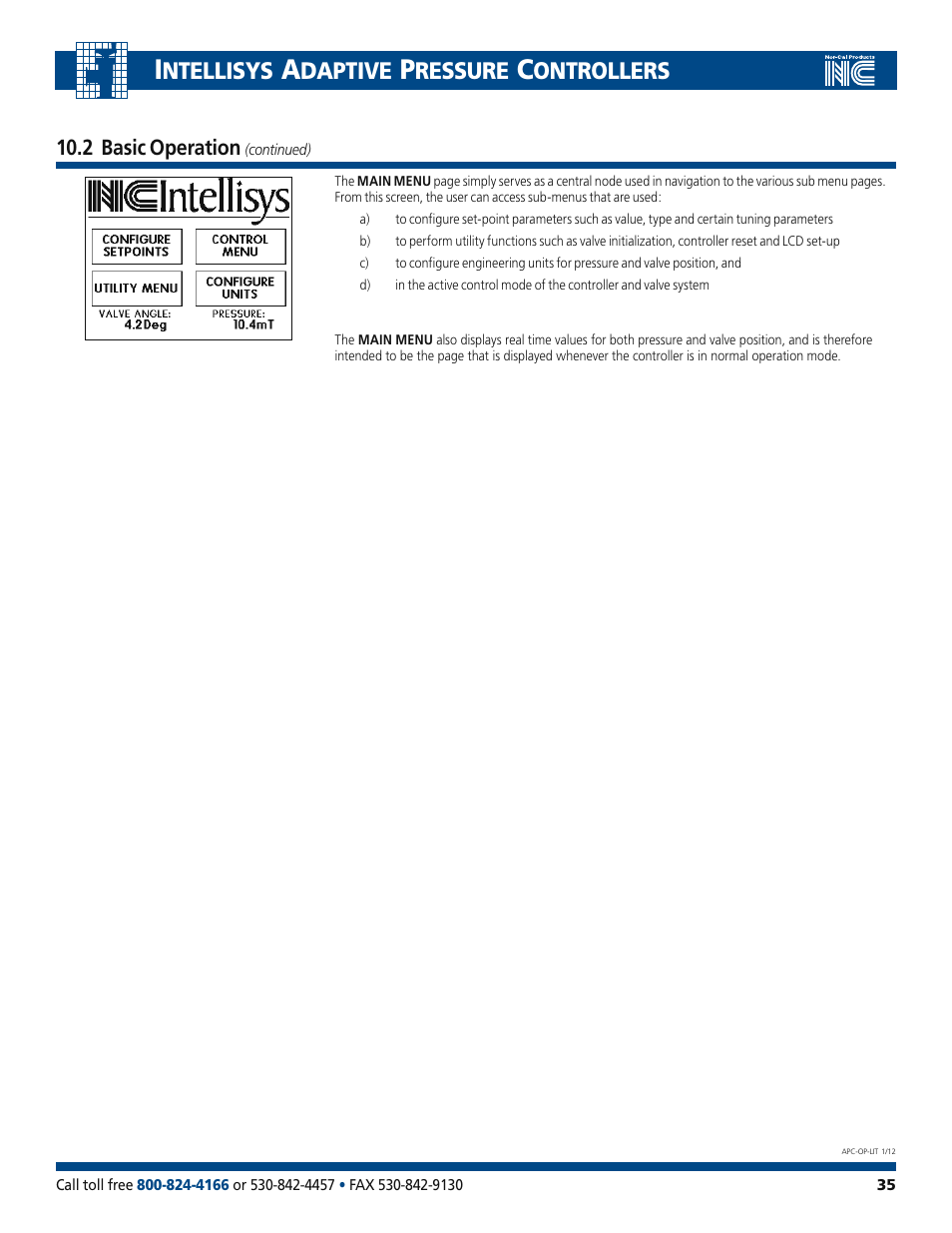 Ntellisys, Daptive, Ressure | Ontrollers, 2 basic operation | Nor-Cal Intellisys Adaptive Pressure Controllers User Manual | Page 35 / 45