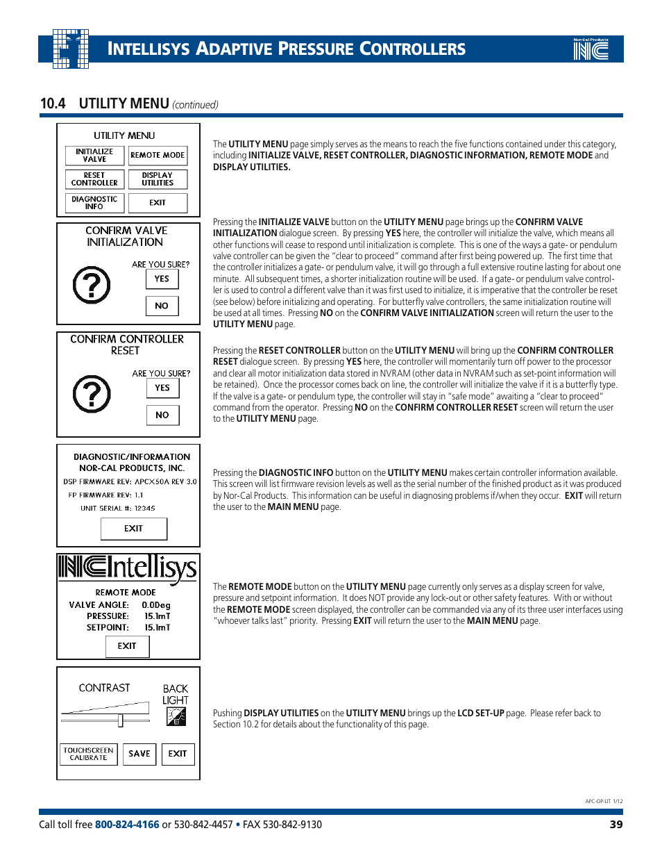 Ntellisys, Daptive, Ressure | Ontrollers, 4 utility menu | Nor-Cal Intellisys Adaptive Pressure Controllers User Manual | Page 39 / 45