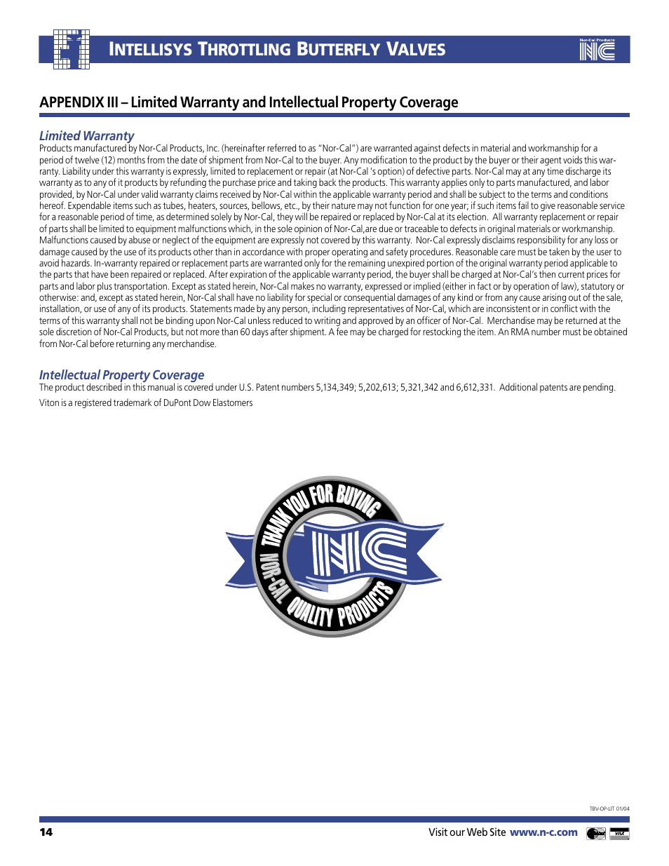 Nor-Cal Intellisys Throttling Butterfly Valve User Manual | Page 14 / 14