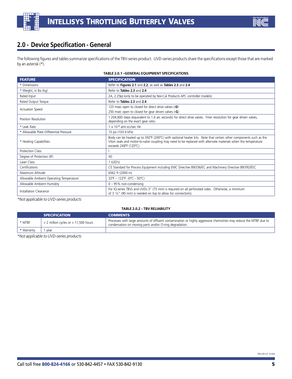 Ntellisys, Hrottling, Utterfly | Alves, 0 - device specification - general | Nor-Cal Intellisys Throttling Butterfly Valve User Manual | Page 5 / 14