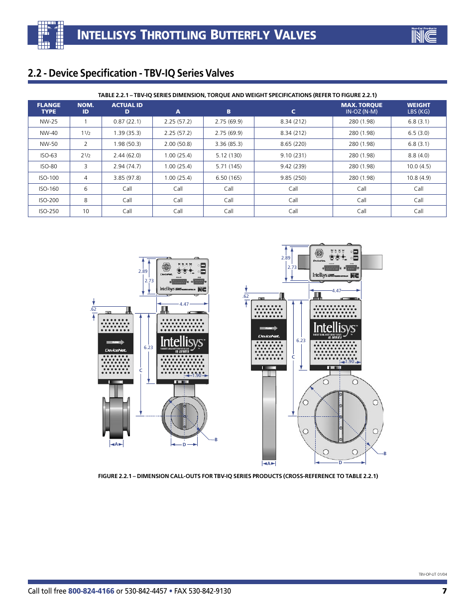 Ntellisys, Hrottling, Utterfly | Alves, 2 - device specification - tbv-iq series valves | Nor-Cal Intellisys Throttling Butterfly Valve User Manual | Page 7 / 14
