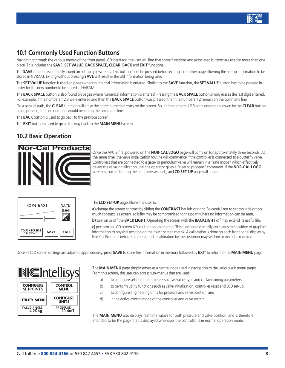 1 commonly used function buttons, 2 basic operation | Nor-Cal LCD Front Panel Interface User Manual | Page 3 / 9