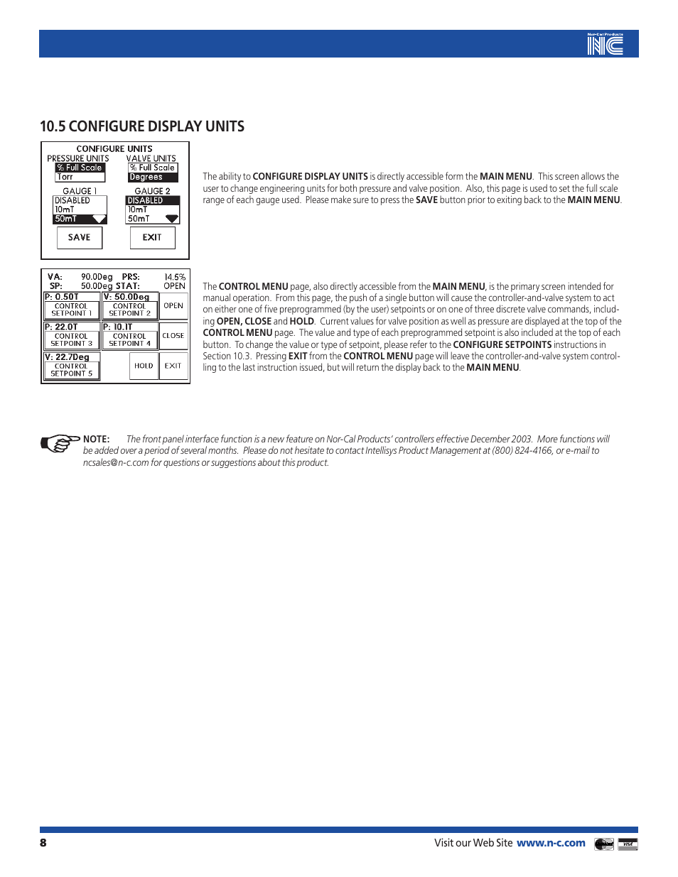 5 configure display units | Nor-Cal LCD Front Panel Interface User Manual | Page 8 / 9