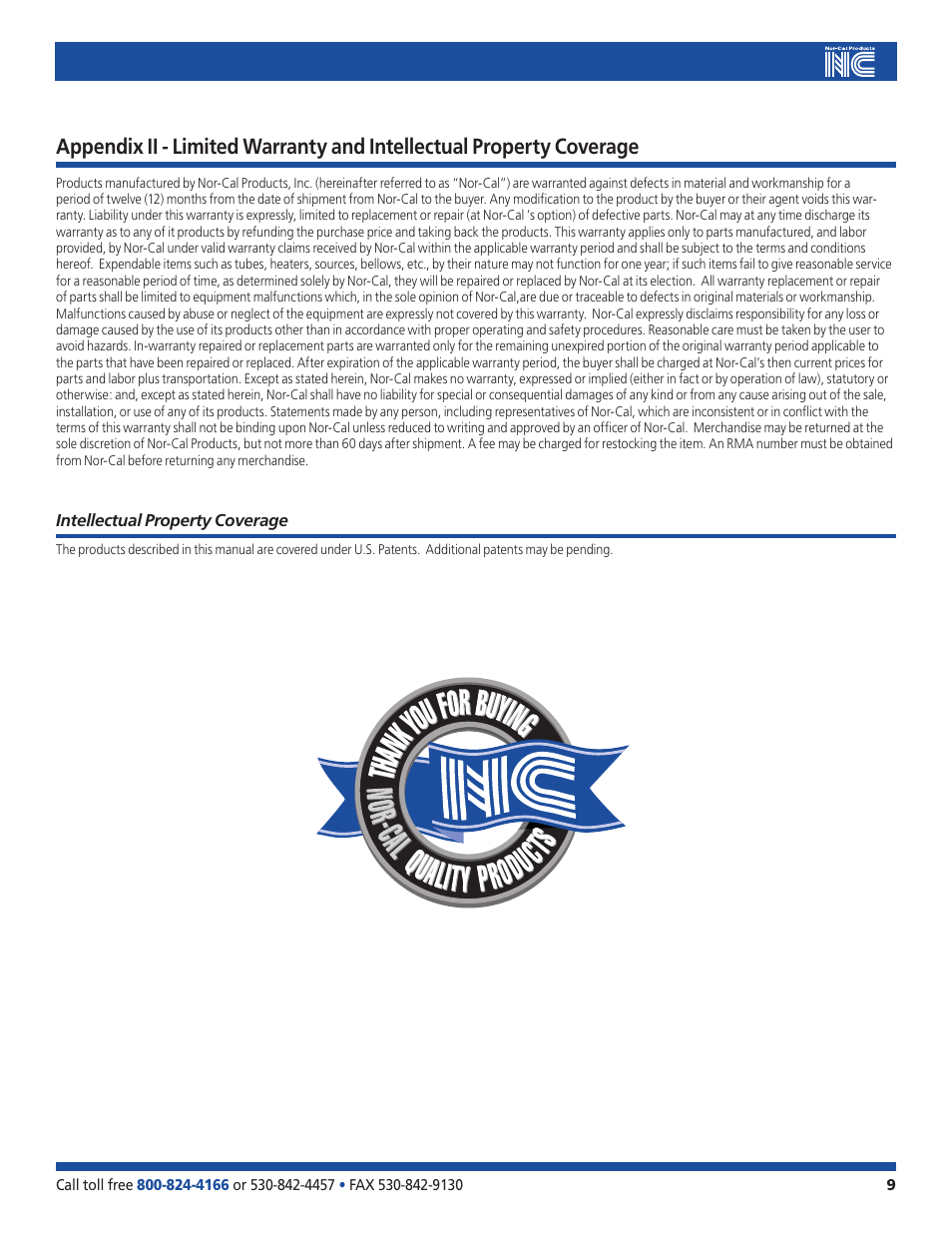 Nor-Cal LCD Front Panel Interface User Manual | Page 9 / 9