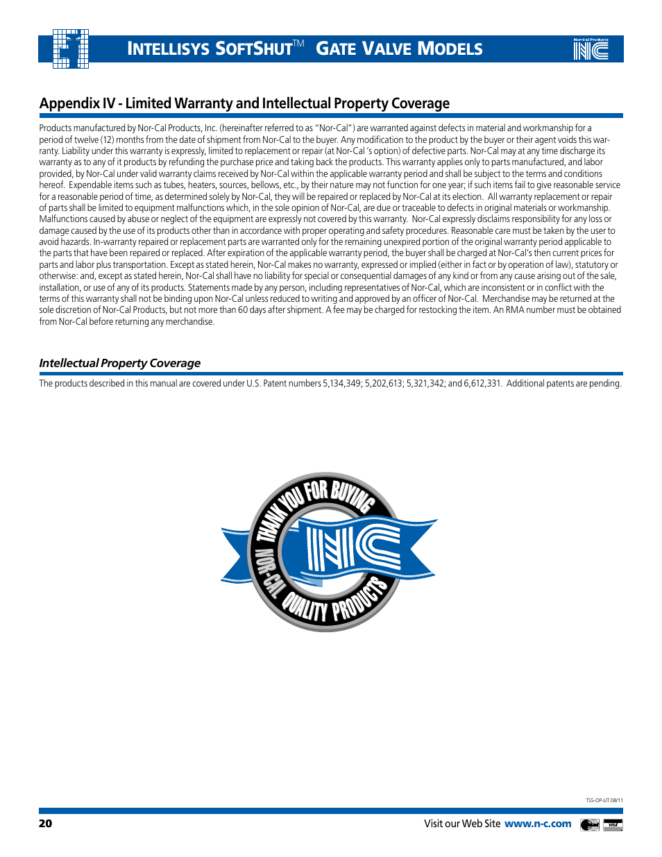 Nor-Cal Intellisys TSS User Manual | Page 20 / 20