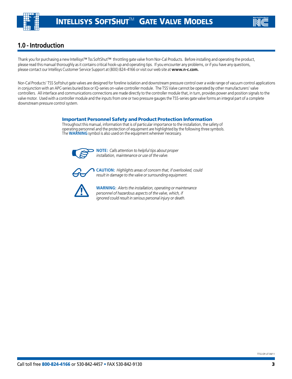 Ntellisys, Alve, Odels | Nor-Cal Intellisys TSS User Manual | Page 3 / 20