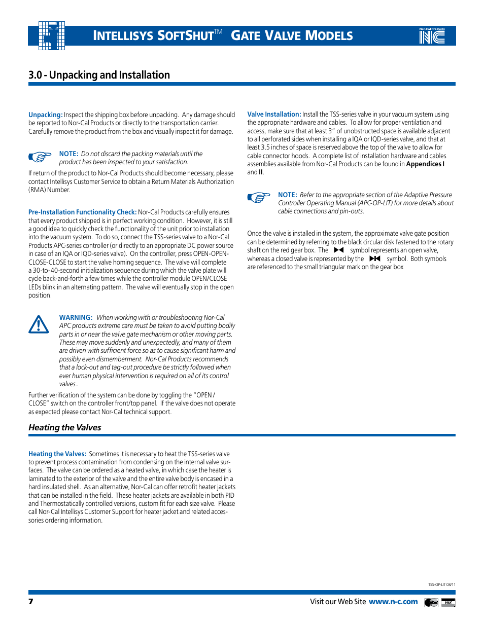 Ntellisys, Alve, Odels | 0 - unpacking and installation | Nor-Cal Intellisys TSS User Manual | Page 7 / 20