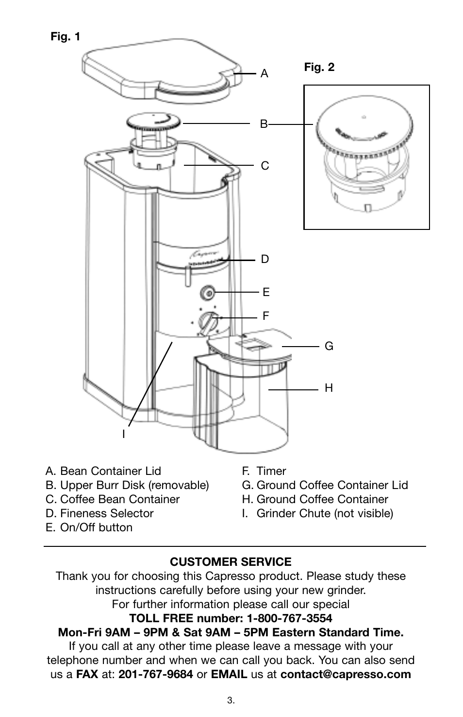 Capresso Stainless Steel Burr Grinder 580 User Manual | Page 3 / 6