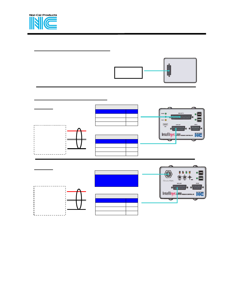 Standard throttle valve (tbv) connection, Iq throttle valve (tbv-iqx) connections, Tbv-iqa | Tbv-iqd, V+ v- gnd, Devicenet | Nor-Cal Intellisys Throttling Butterfly Valve User Manual | Page 2 / 2